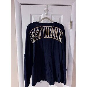 West Virginia Mountaineers Shirt Women's L Blue Oversized Glitter Accent Cotton